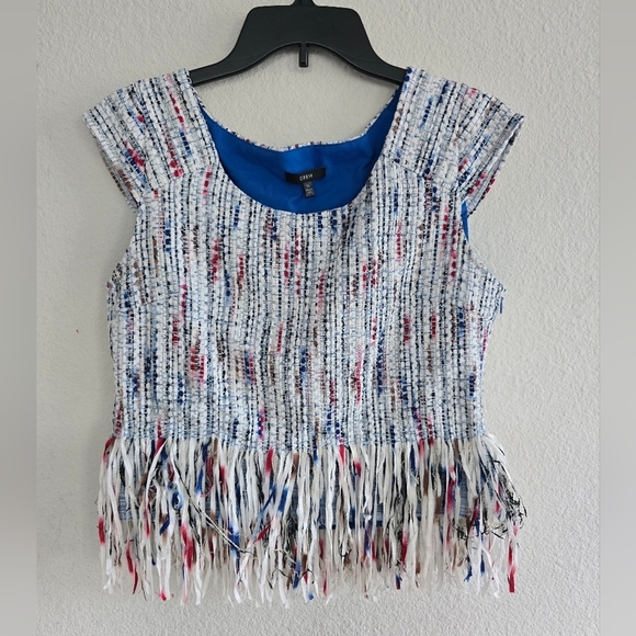 Drew By Anthropologie Tweed Fringe Top Womens Sz M White Pink Sleveless … - Picture 2 of 13